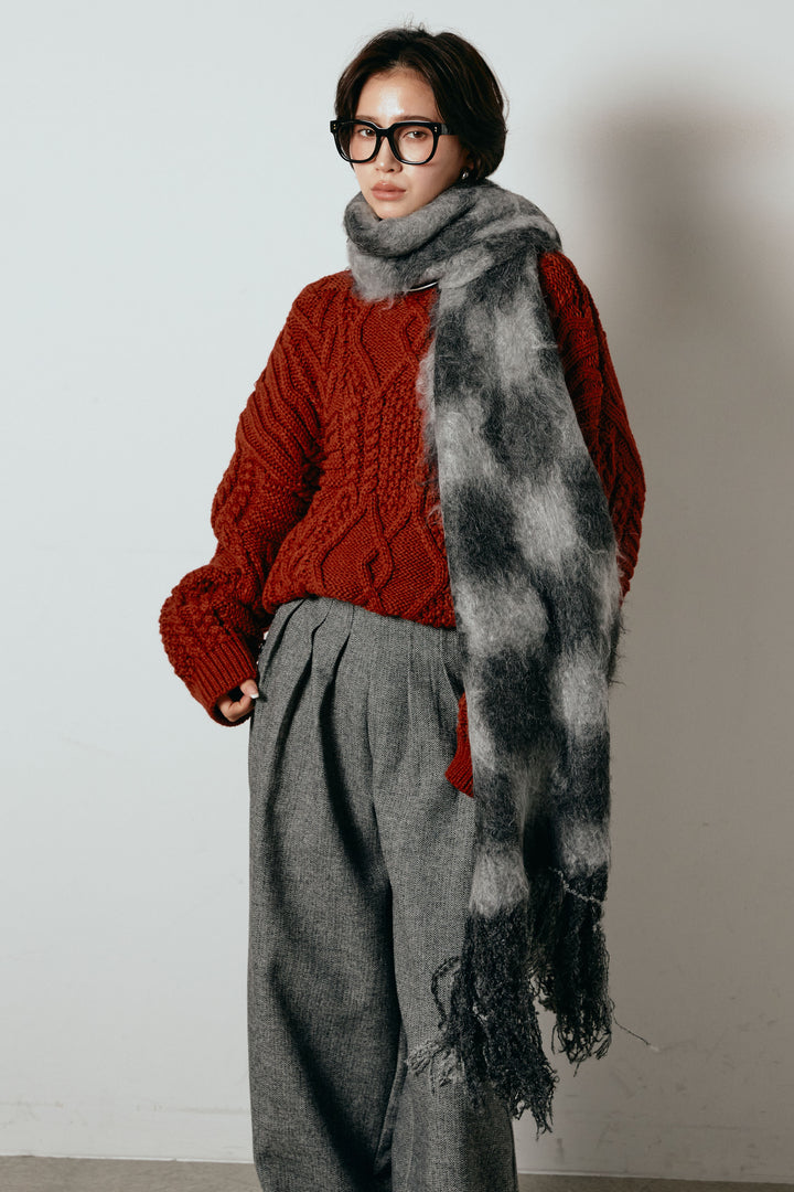 起毛チェックマフラー/グレーブラック