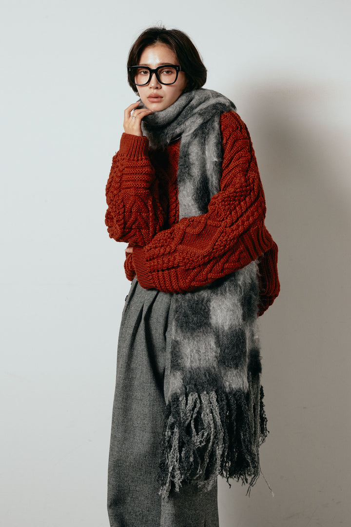 起毛チェックマフラー/グレーブラック