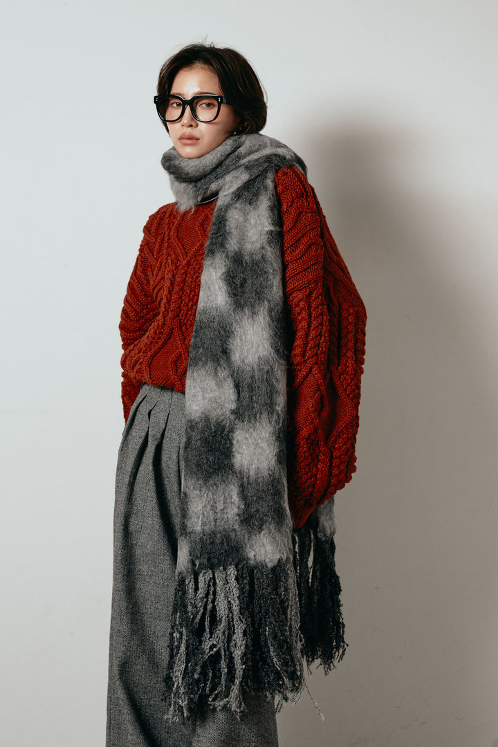 起毛チェックマフラー/グレーブラック