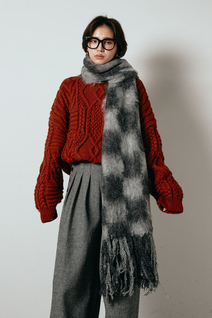 起毛チェックマフラー/グレーブラック