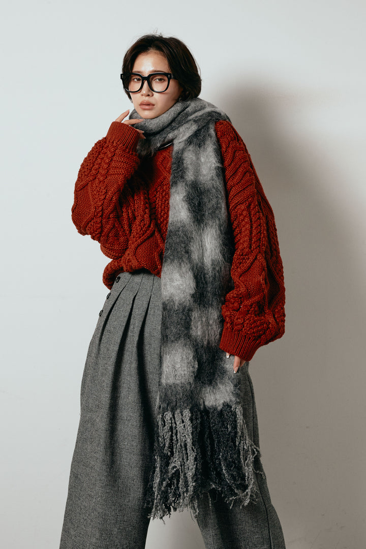 起毛チェックマフラー/グレーブラック