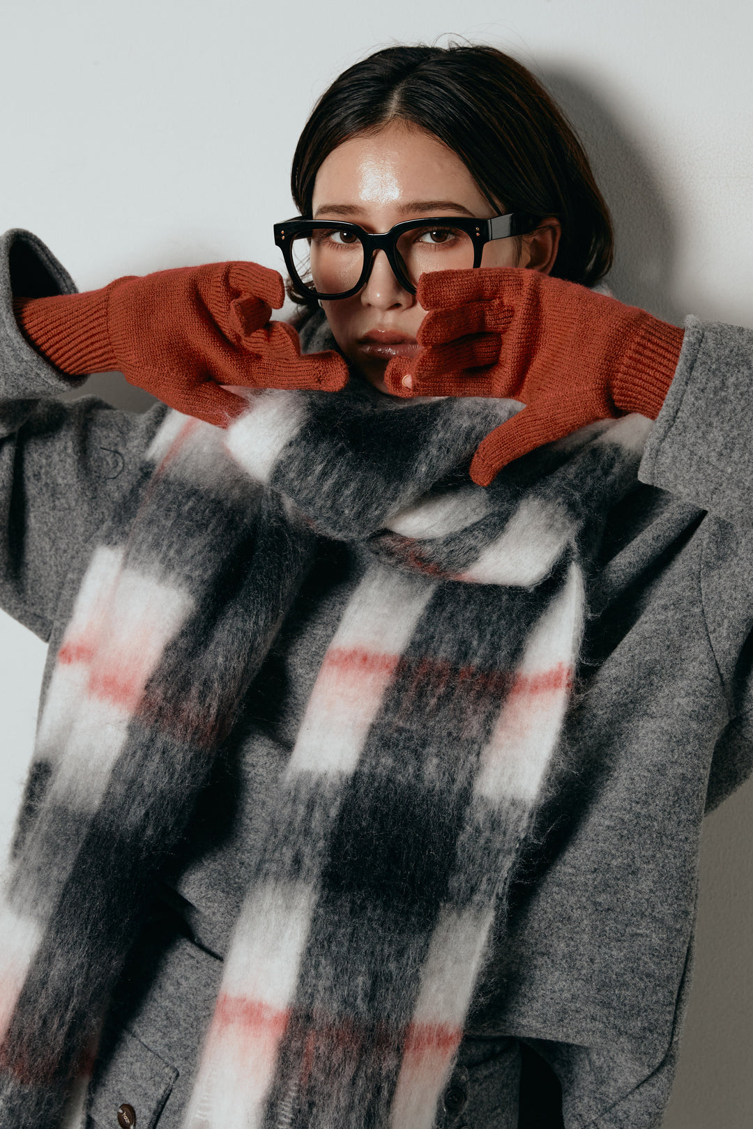 ホールタッチリブニットグローブ/レッド