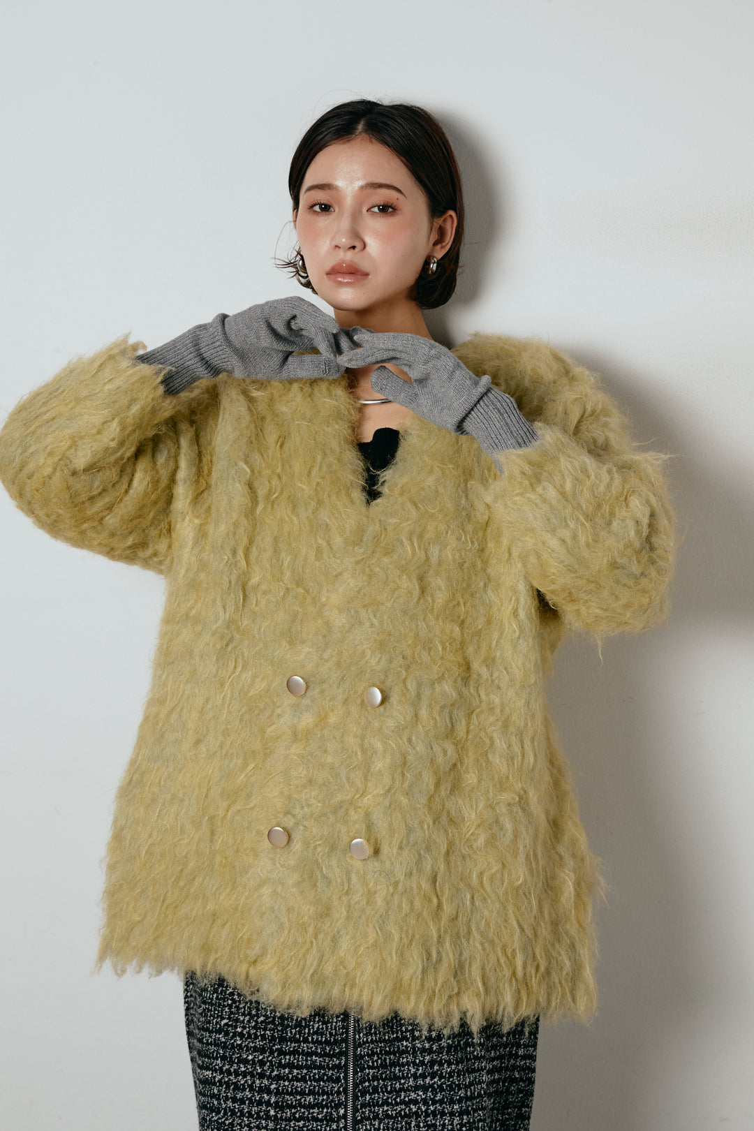 ホールタッチリブニットグローブ/グレー