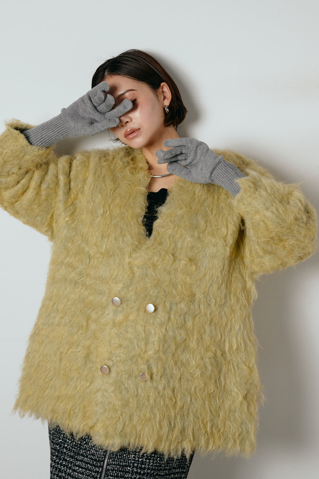 ホールタッチリブニットグローブ/グレー