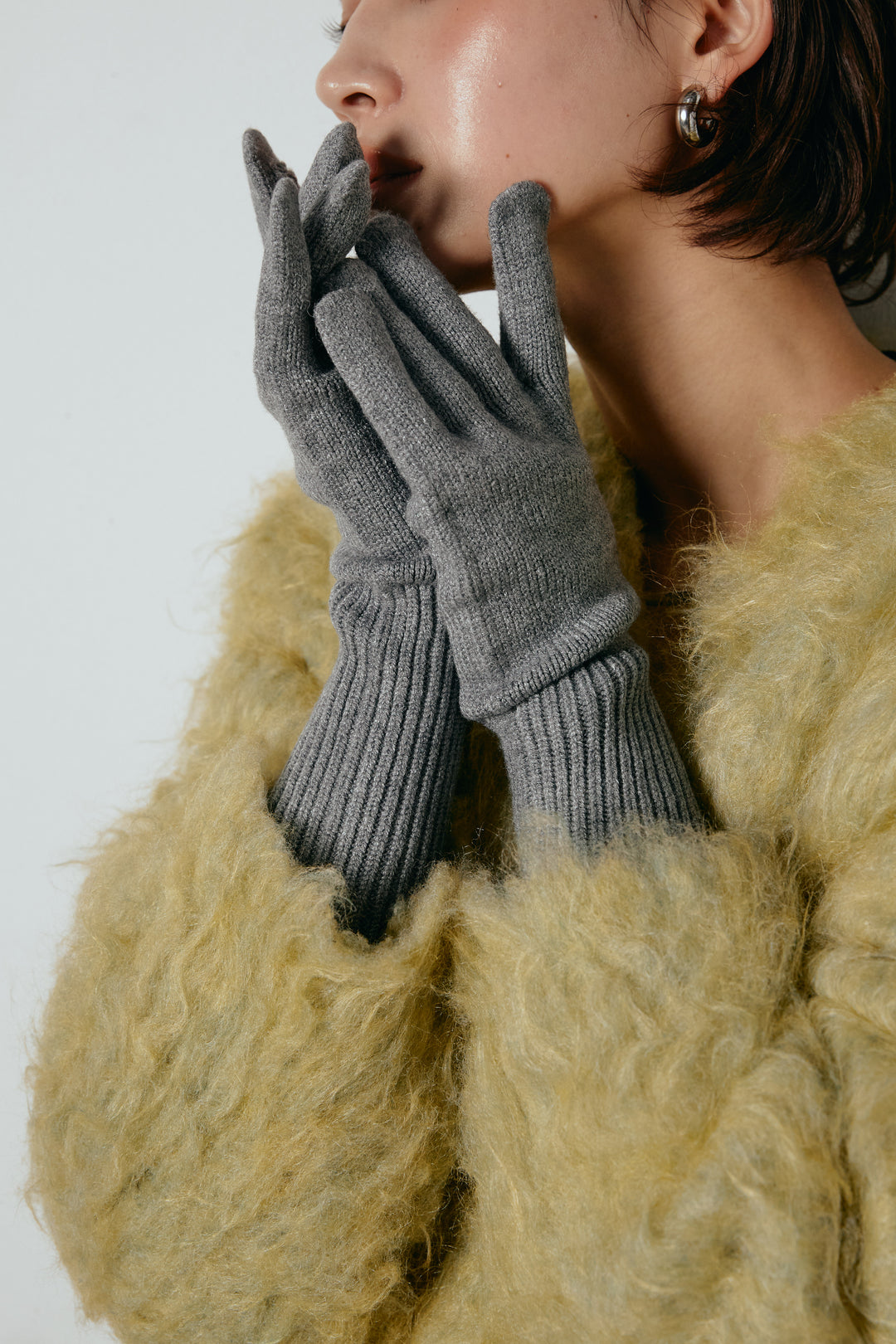 ホールタッチリブニットグローブ/グレー