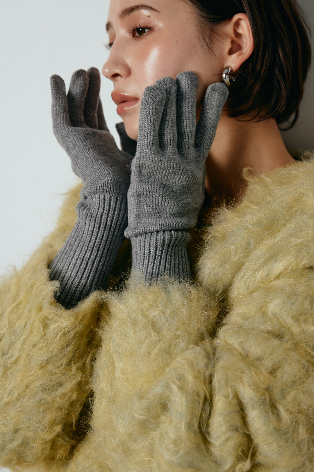 ホールタッチリブニットグローブ/グレー