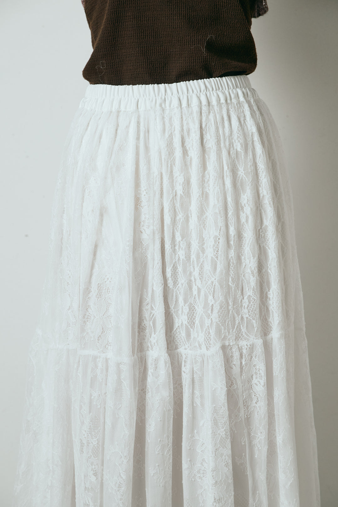 [SET]裾ドロストナンバービッグTシャツ+ひげレース切替ロング丈スカート(2set)