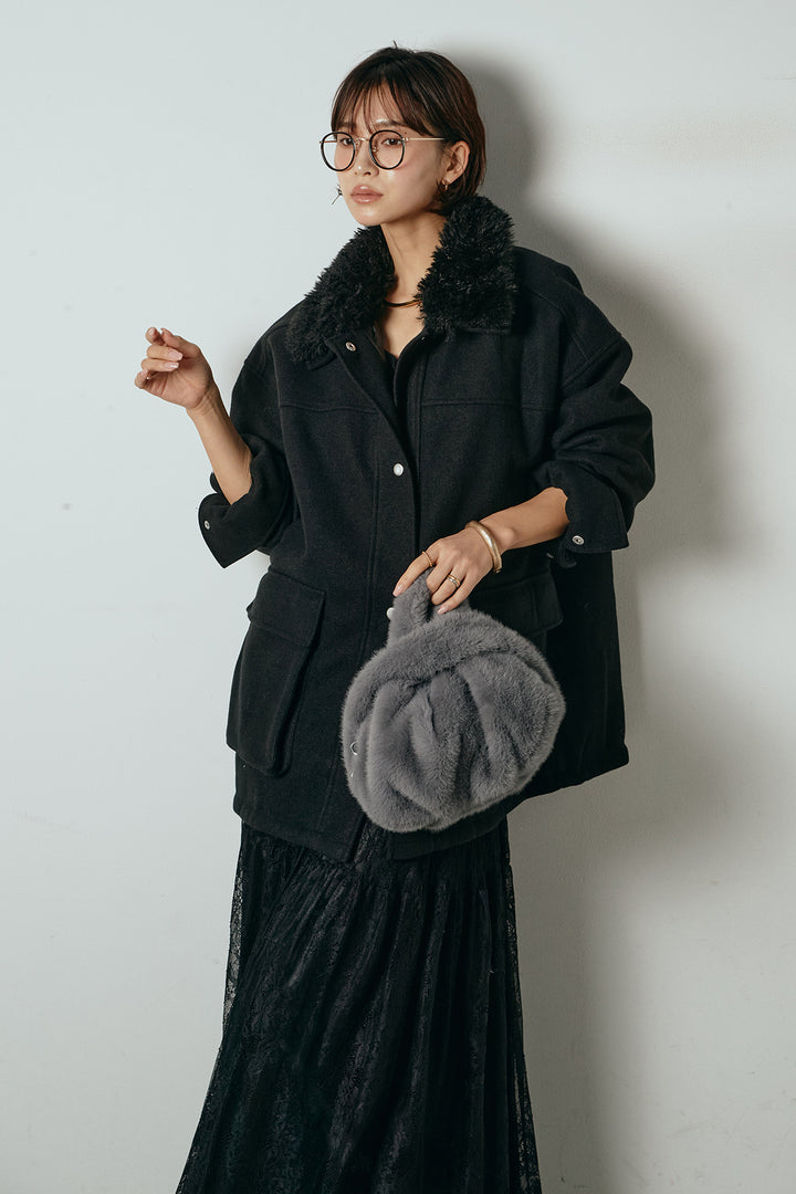 エコウール衿ファー薄中綿入りミドルカバーオール