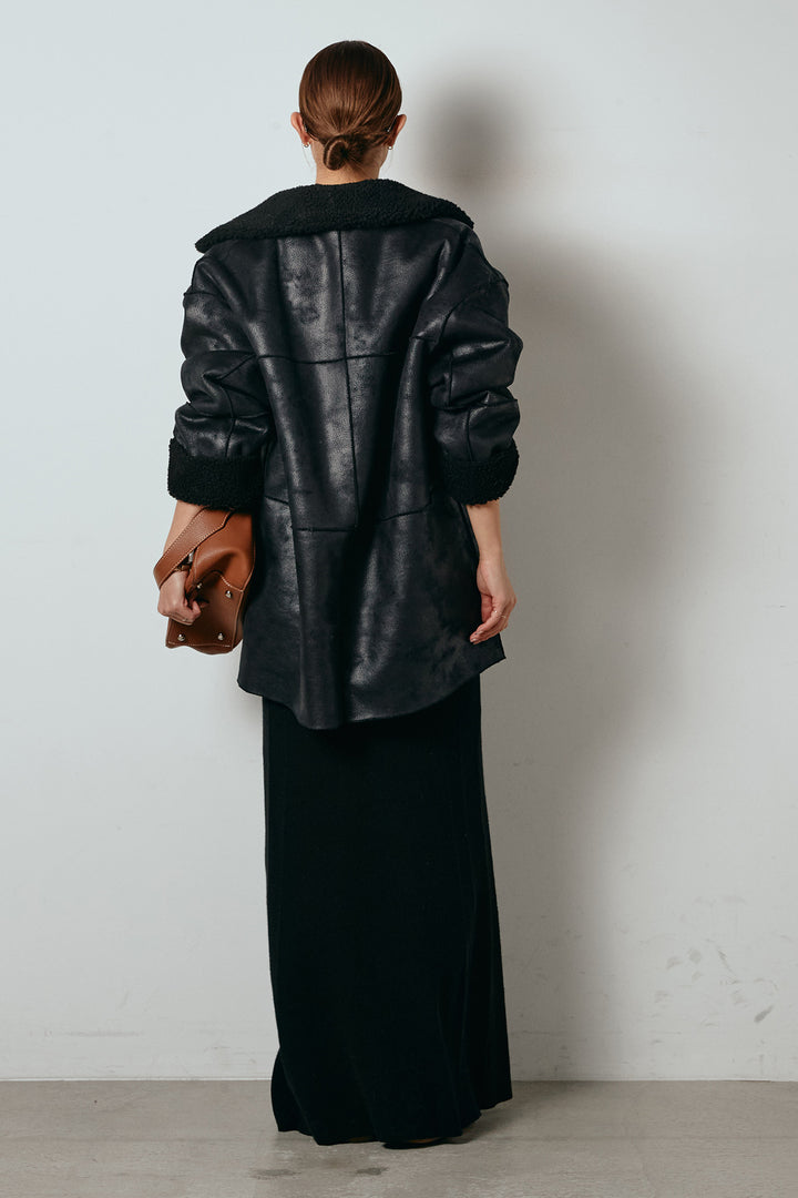 [SET]リバーシブルエコムートンコート+リブナローニットスカート(2set)