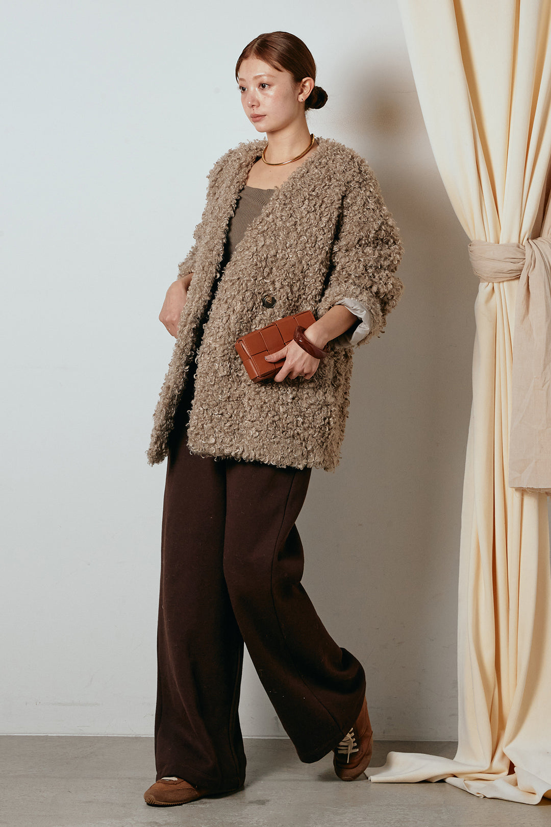 [SET]シープライクファージャケット+裏起毛スウェットワイドパンツ(2set)