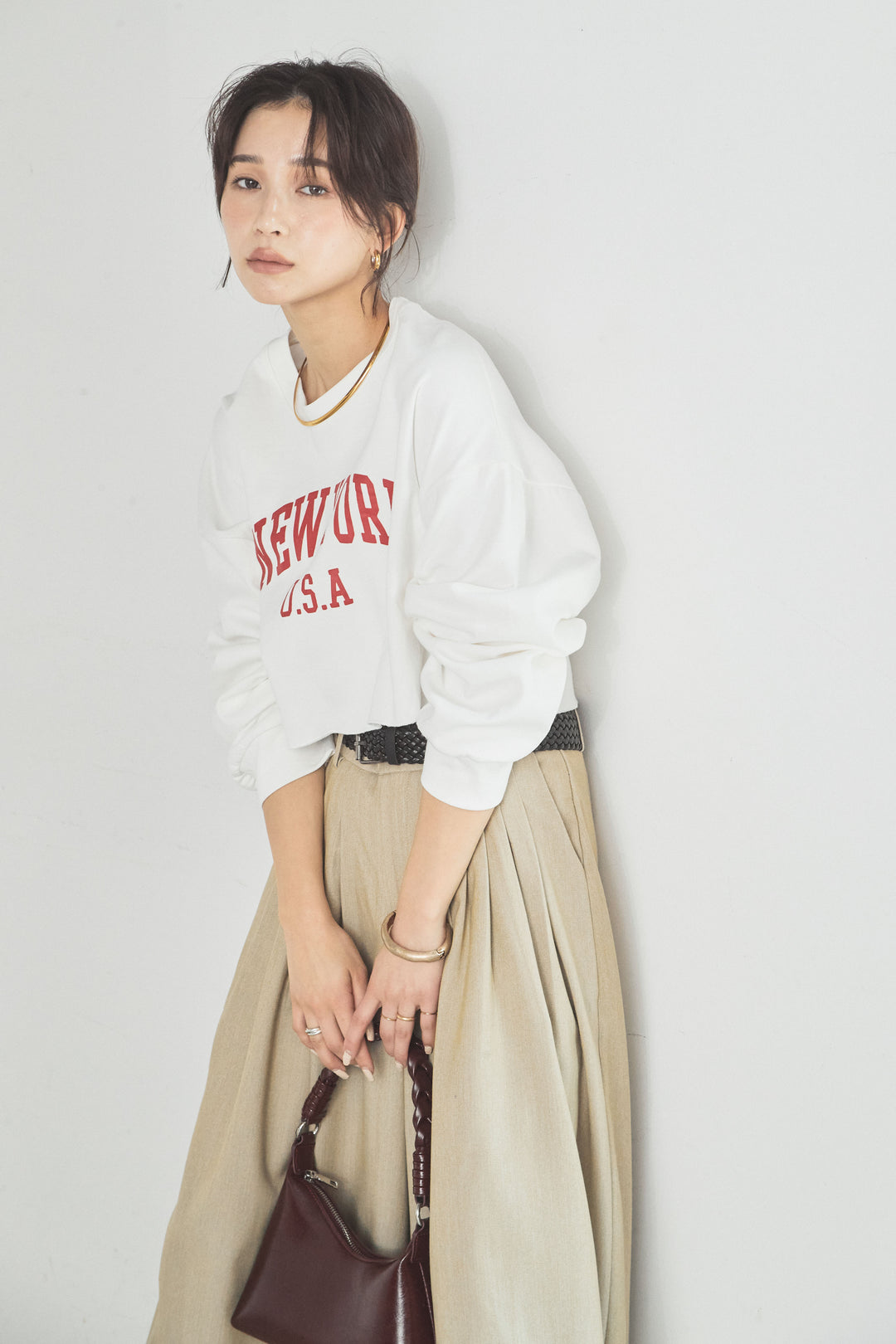 ニューヨークロゴショート丈プルオーバー/ホワイト