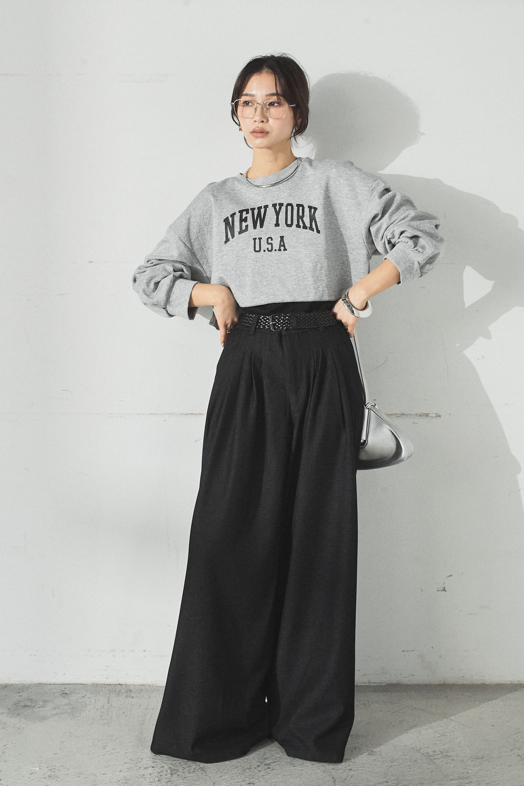 ニューヨークロゴショート丈プルオーバー/グレー