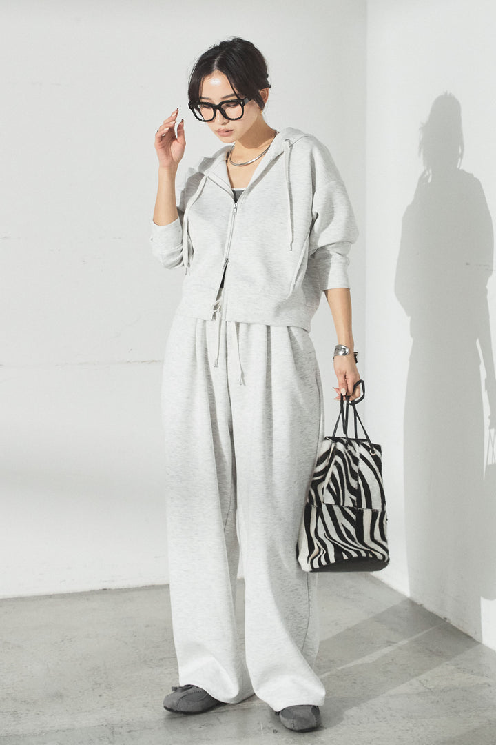 [SET]スウェットドルマンジップフードパーカー+スウェットコクーンイージーパンツ(2set)