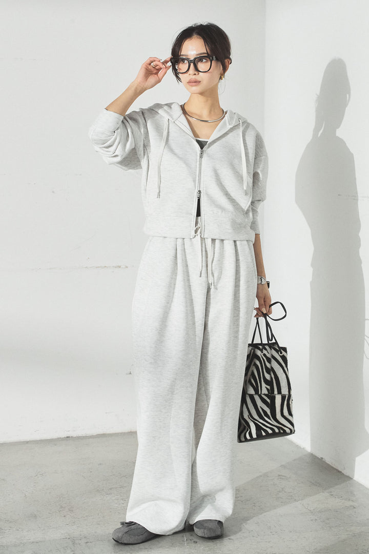 [SET]スウェットドルマンジップフードパーカー+スウェットコクーンイージーパンツ(2set)