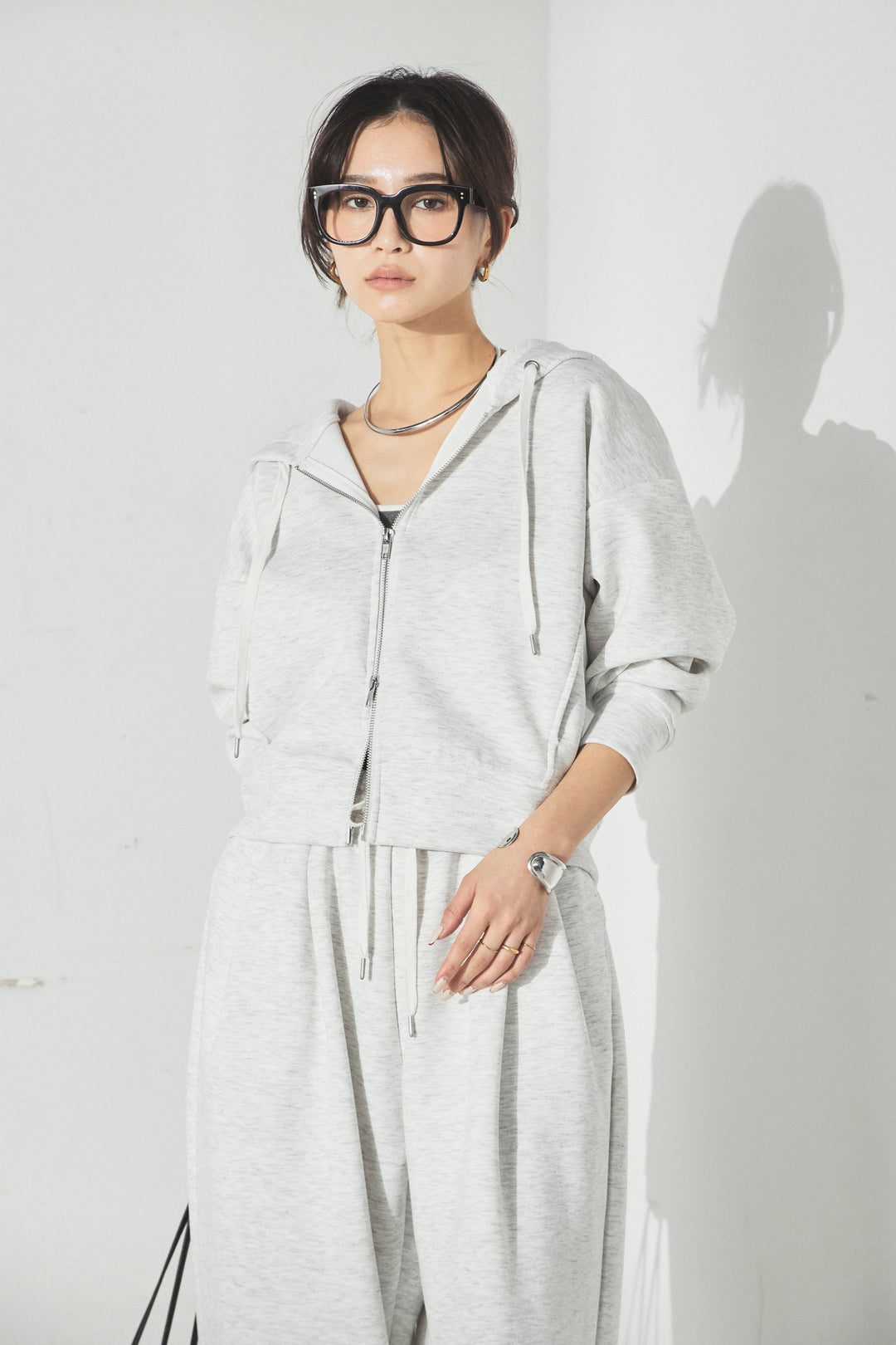 [SET]スウェットドルマンジップフードパーカー+スウェットコクーンイージーパンツ(2set)