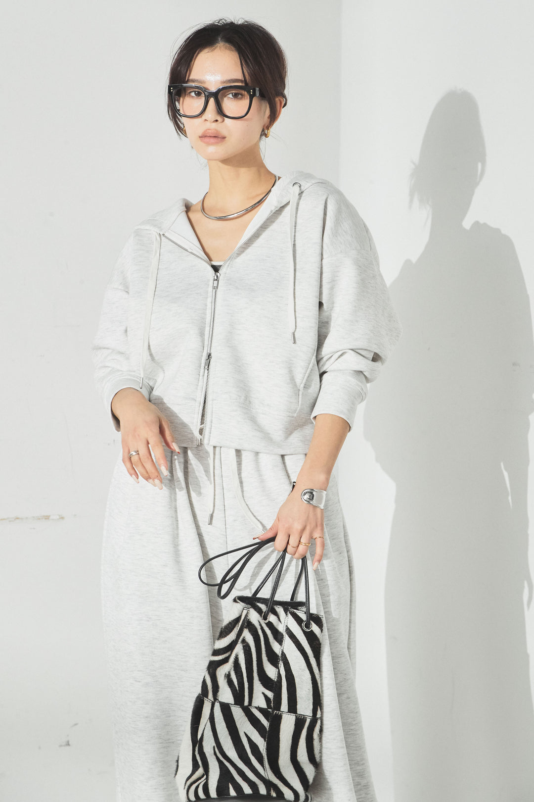 [SET]スウェットドルマンジップフードパーカー+スウェットコクーンイージーパンツ(2set)