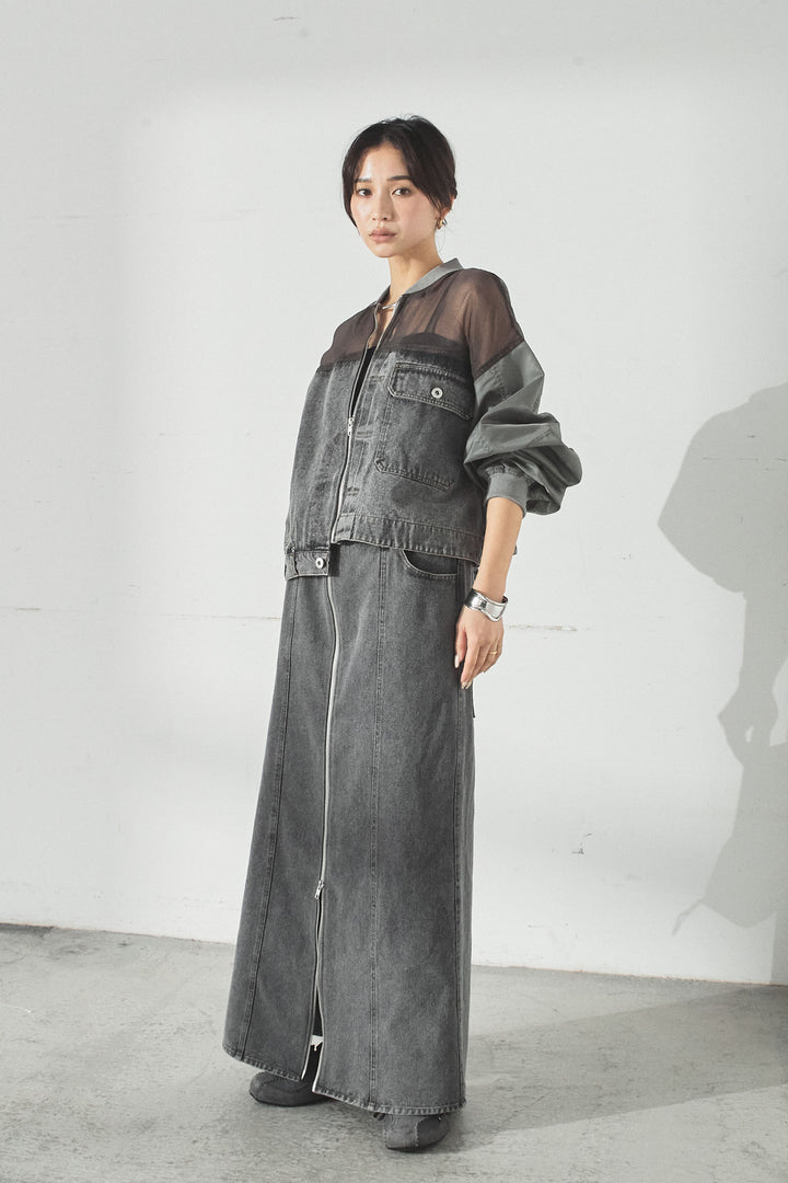 [SET]デニムコンビネーションブルゾン+フロントジップデニムスカート(2set)