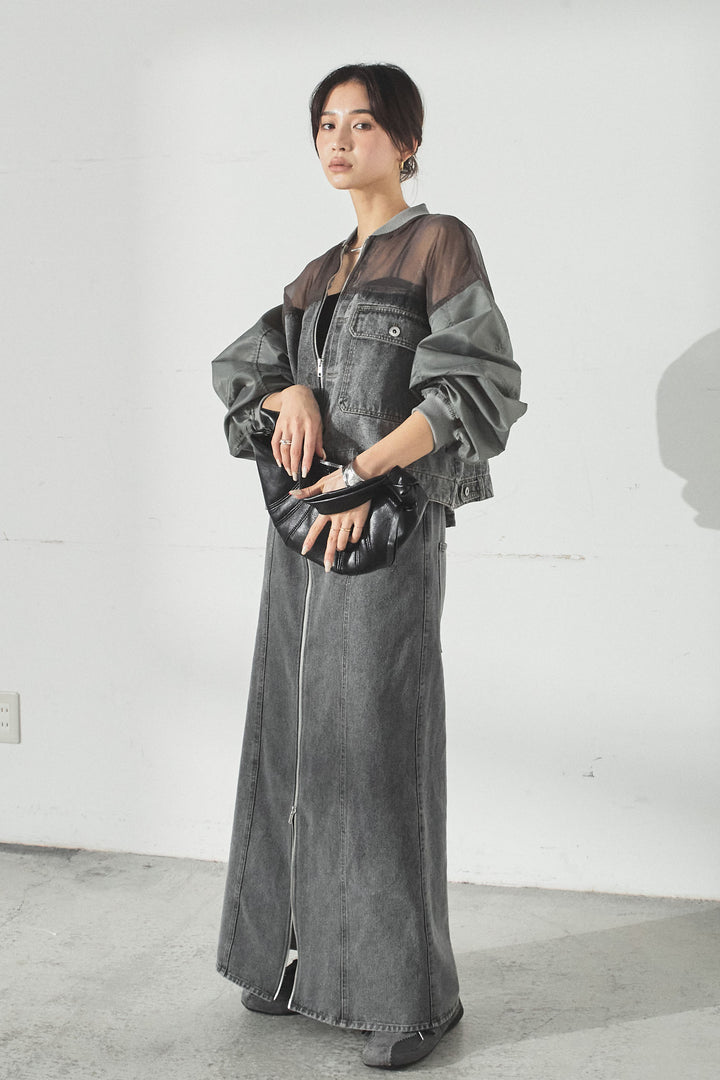 [SET]デニムコンビネーションブルゾン+フロントジップデニムスカート(2set)