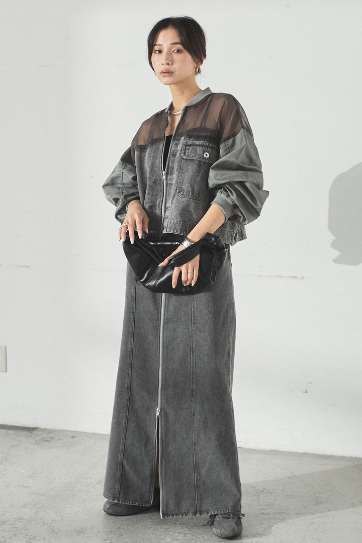 [SET]デニムコンビネーションブルゾン+フロントジップデニムスカート(2set)