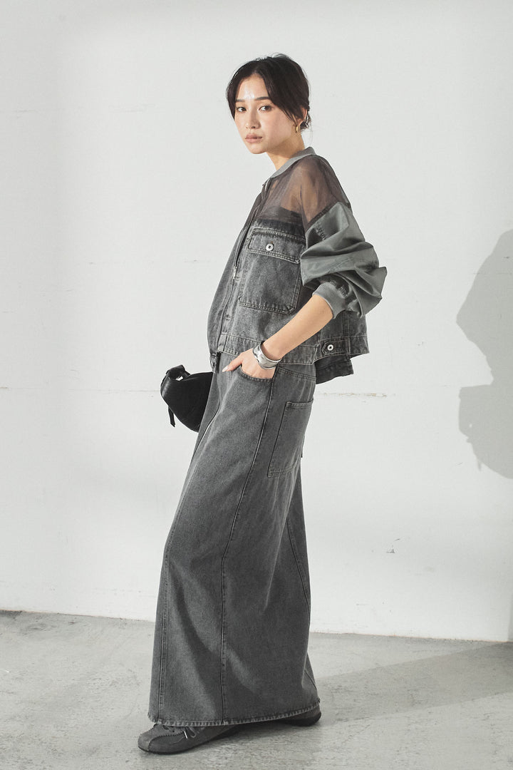 [SET]デニムコンビネーションブルゾン+フロントジップデニムスカート(2set)