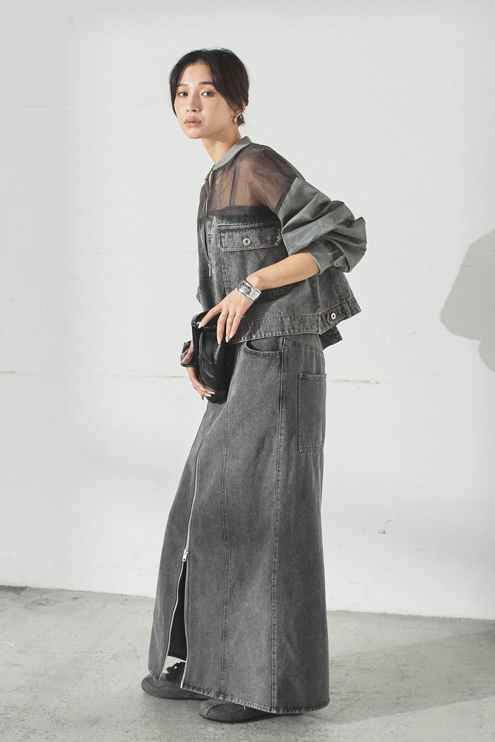 [SET]デニムコンビネーションブルゾン+フロントジップデニムスカート(2set)