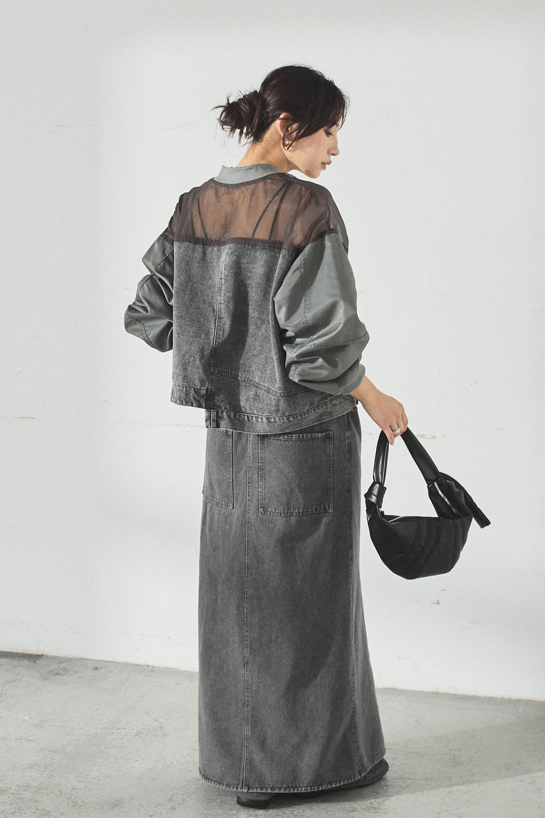 [SET]デニムコンビネーションブルゾン+フロントジップデニムスカート(2set)