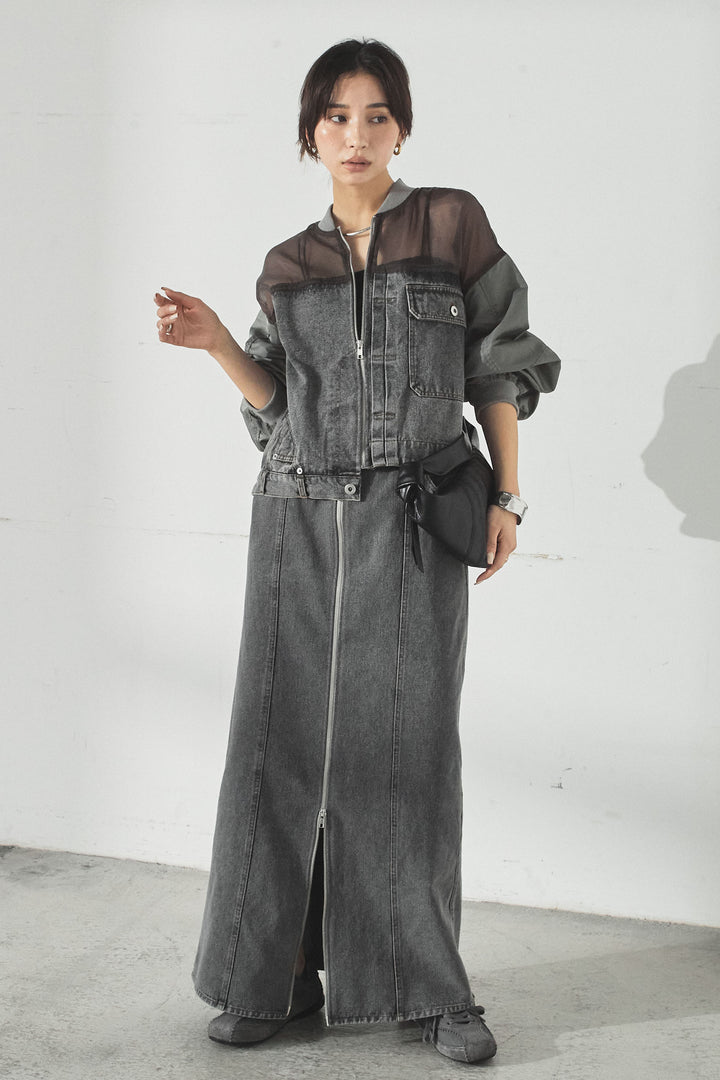 [SET]デニムコンビネーションブルゾン+フロントジップデニムスカート(2set)