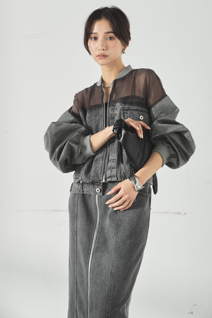 [SET]デニムコンビネーションブルゾン+フロントジップデニムスカート(2set)