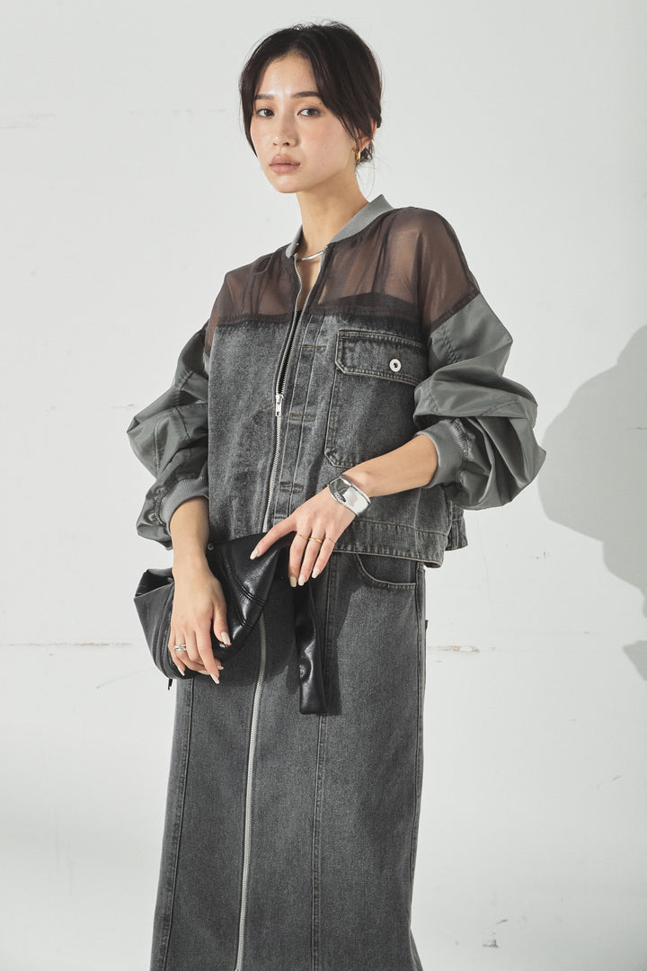 [SET]デニムコンビネーションブルゾン+フロントジップデニムスカート(2set)