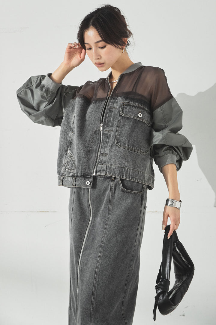 [SET]デニムコンビネーションブルゾン+フロントジップデニムスカート(2set)