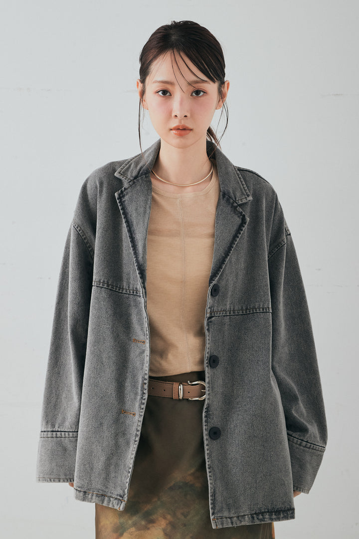 [SET]オーバーデニムジャケット+ウエストクロスデニムタイトスカート(2set)