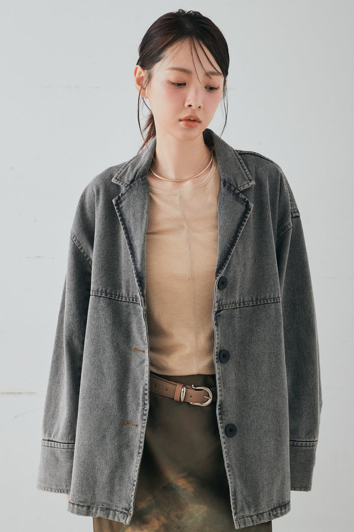 [SET]オーバーデニムジャケット+ウエストクロスデニムタイトスカート(2set)