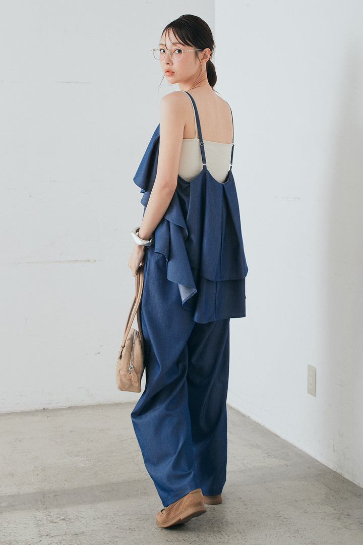 [SET]デニムライクツイルティアードキャミソール+デニムライクツイルタックパンツ(2set)