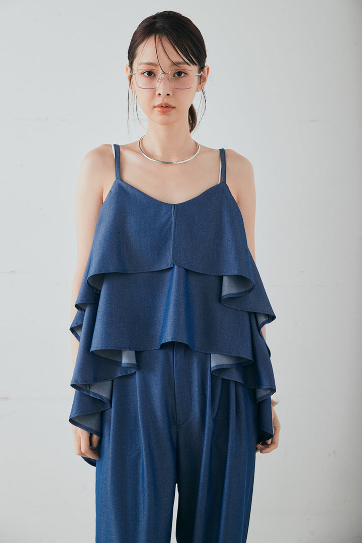[SET]デニムライクツイルティアードキャミソール+デニムライクツイルタックパンツ(2set)
