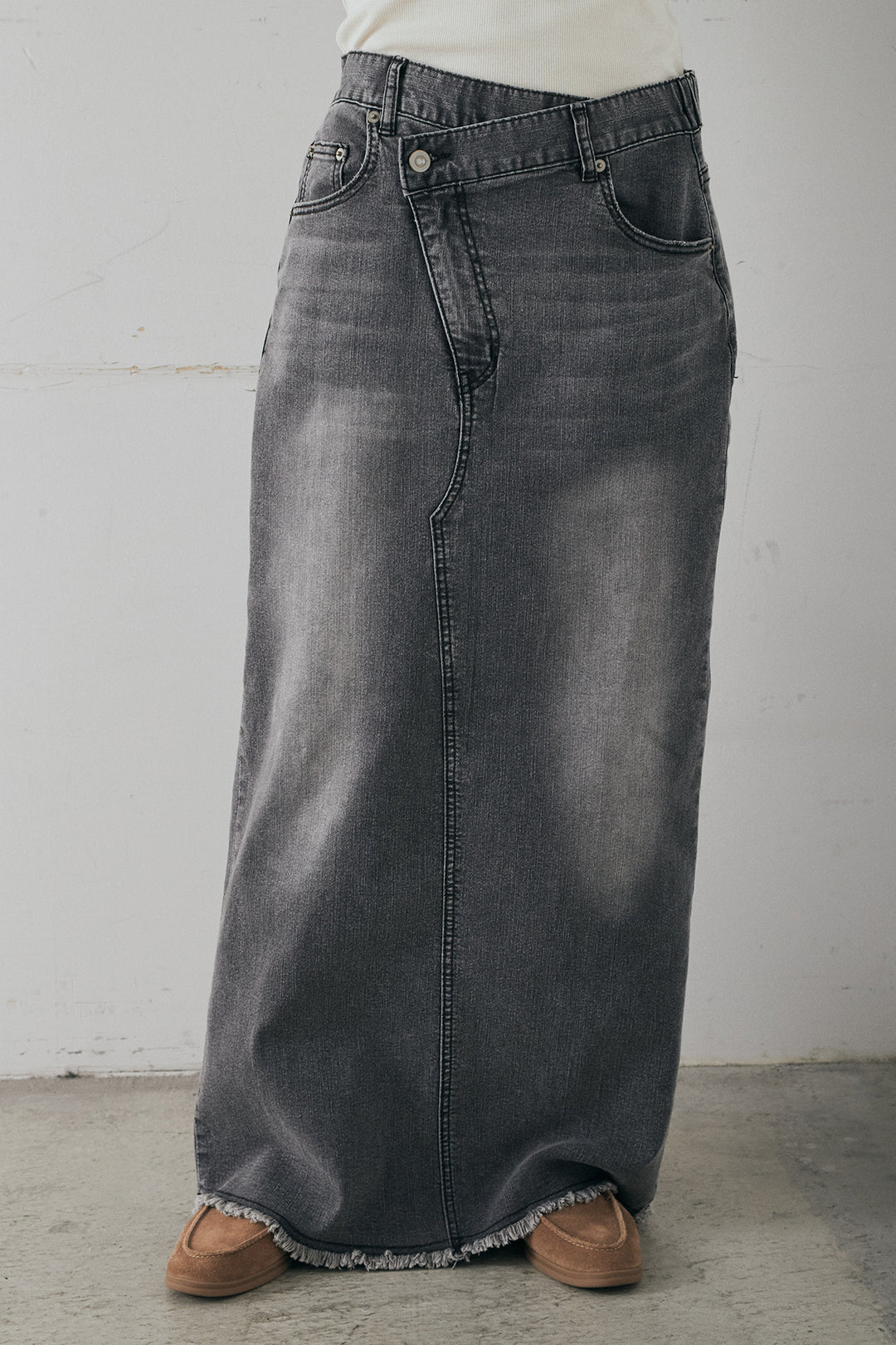 [SET]オーバーデニムジャケット+ウエストクロスデニムタイトスカート+シアーリブフーディプルオーバー(3set)