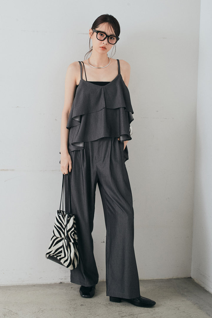 [SET]デニムライクツイルティアードキャミソール+デニムライクツイルタックパンツ(2set)