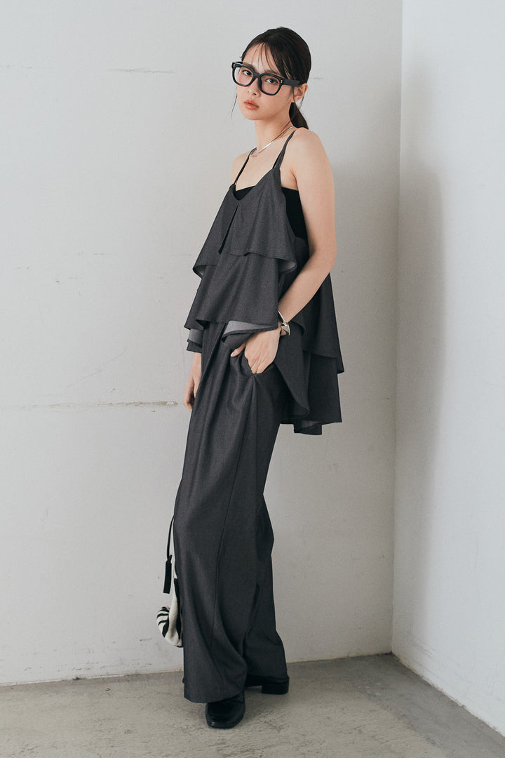 [SET]デニムライクツイルティアードキャミソール+デニムライクツイルタックパンツ(2set)