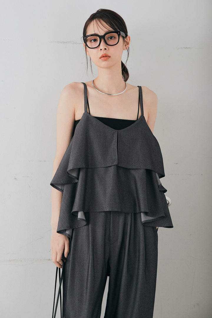 [SET]デニムライクツイルティアードキャミソール+デニムライクツイルタックパンツ(2set)