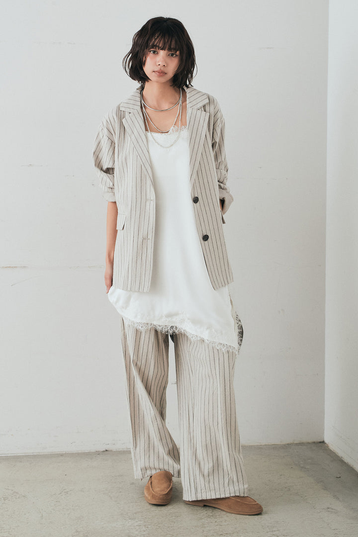 [SET]リネンライクストライプテーラードジャケット+リネンライクストライプタックイージーパンツ(2set)