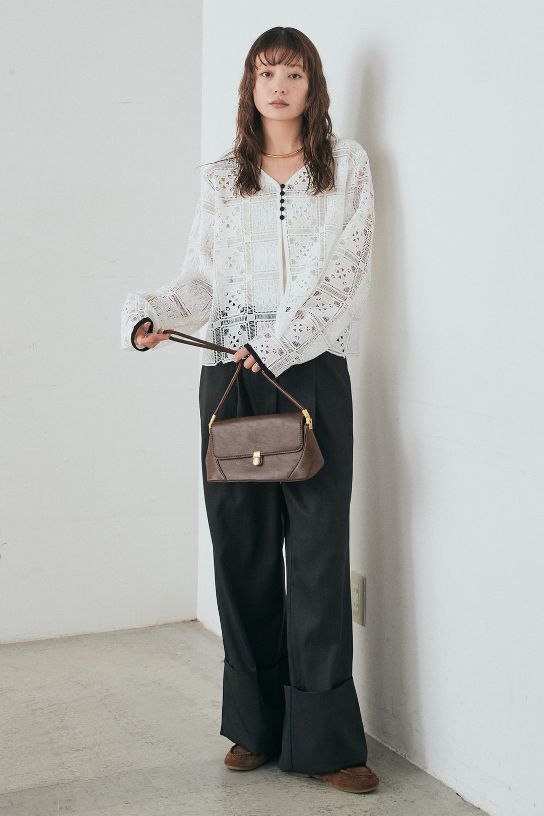 [SET]クロシェレースカーディガン+センタープレスセミワイドパンツ(2set)