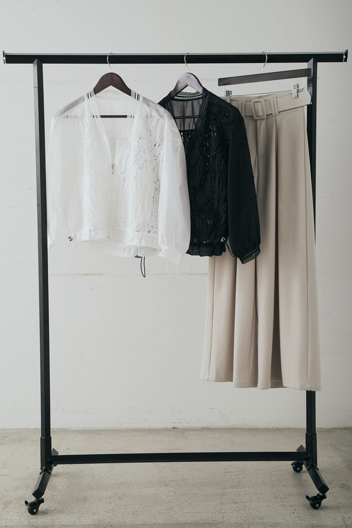 【着回しセット】[SET]モチーフ付きシアーブルゾン+ベルト付きツータックワイドパンツ+モチーフ付きシアーブルゾン(3set)