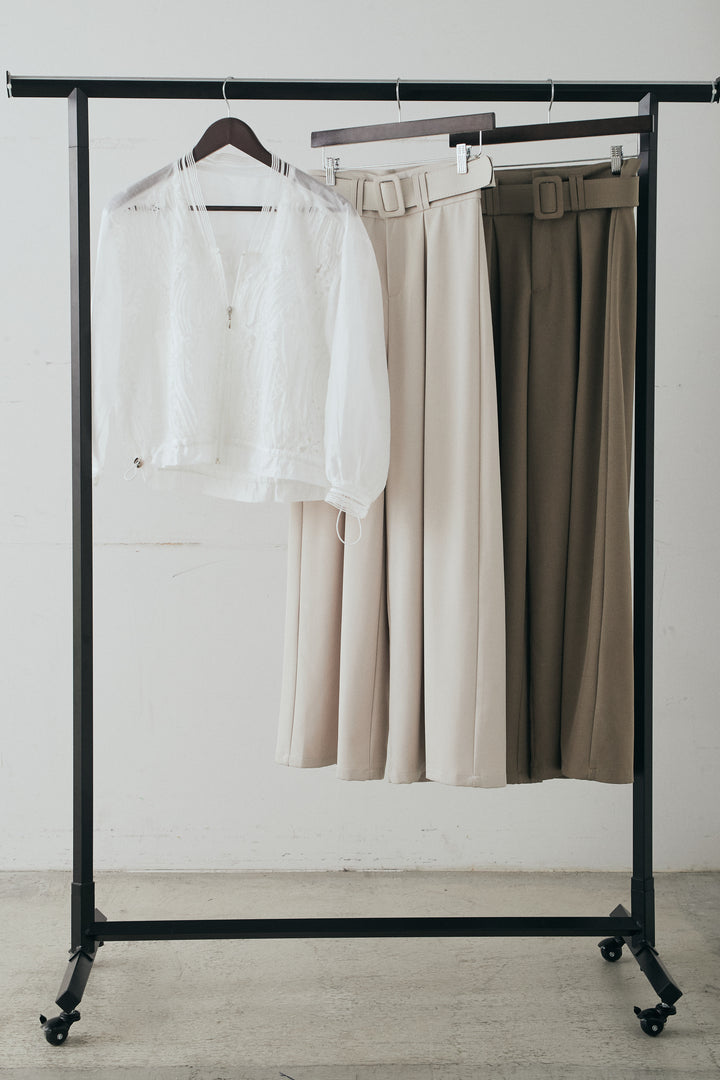 [SET]モチーフ付きシアーブルゾン+ベルト付きツータックワイドパンツ+ベルト付きツータックワイドパンツ(3set)