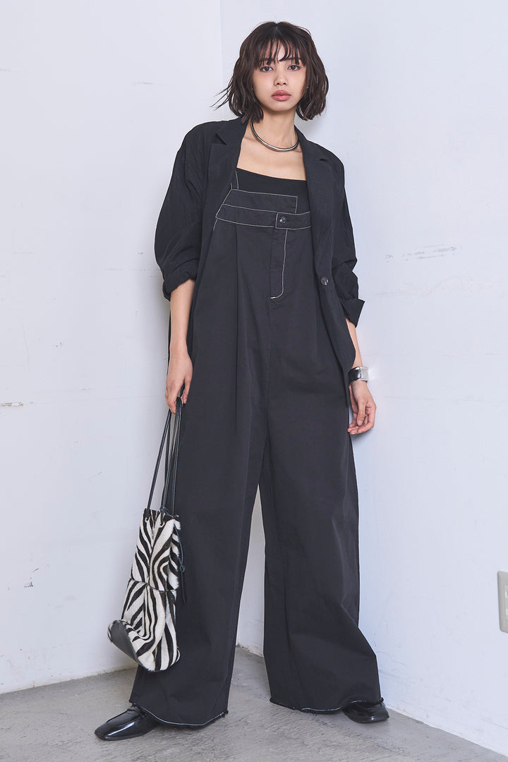 [SET]リネンブレンドテーラードシアージャケット+綿ツイルアシメサロペット(2set)