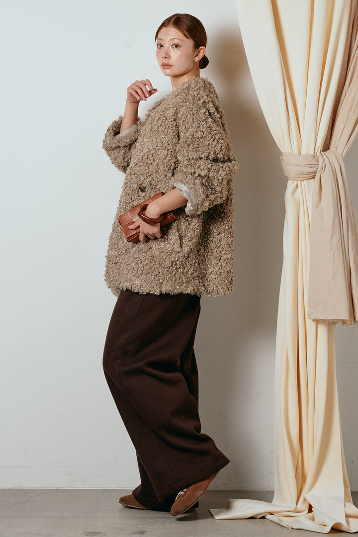 [SET]シープライクファージャケット+裏起毛スウェットワイドパンツ(2set)