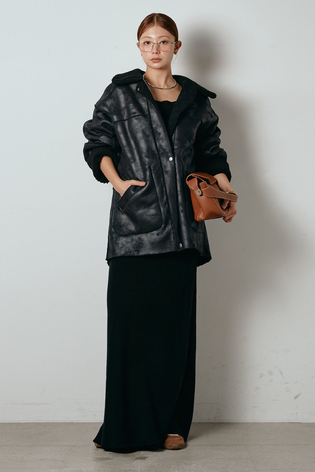 [SET]リバーシブルエコムートンコート+リブナローニットスカート(2set)