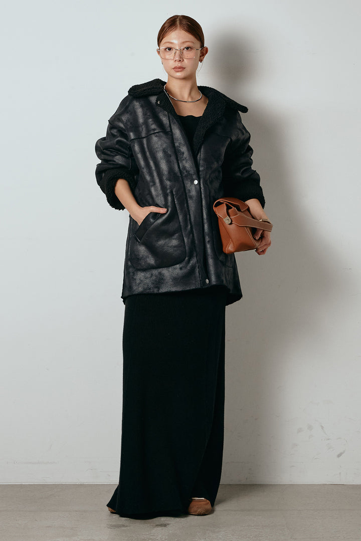 [SET]リバーシブルエコムートンコート+リブナローニットスカート(2set)