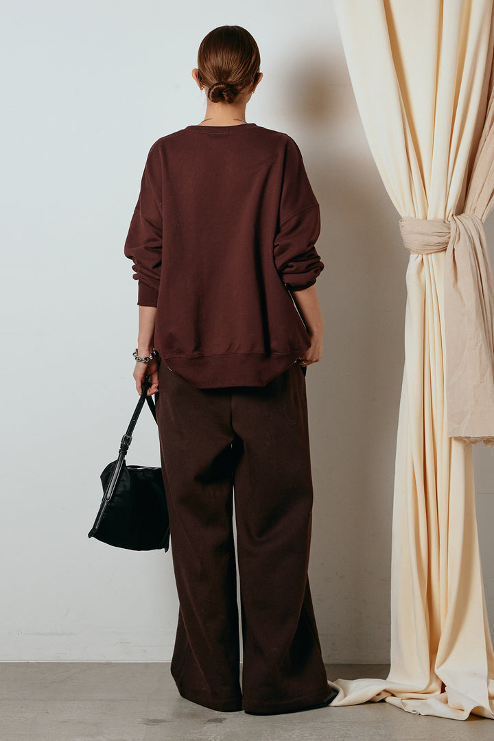 [SET]裏毛カレッジプリントプルオーバー+裏起毛スウェットワイドパンツ(2set)