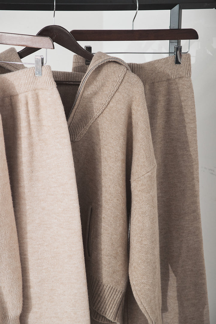 【着回しセット】[SET]ファー付きフーディーニットSETUP+ビッグカラーダブルジップニットSETUP(2set)