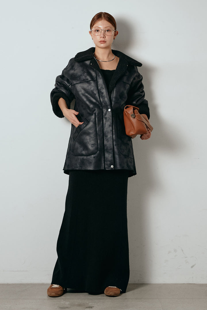 [SET]リバーシブルエコムートンコート+リブナローニットスカート(2set)