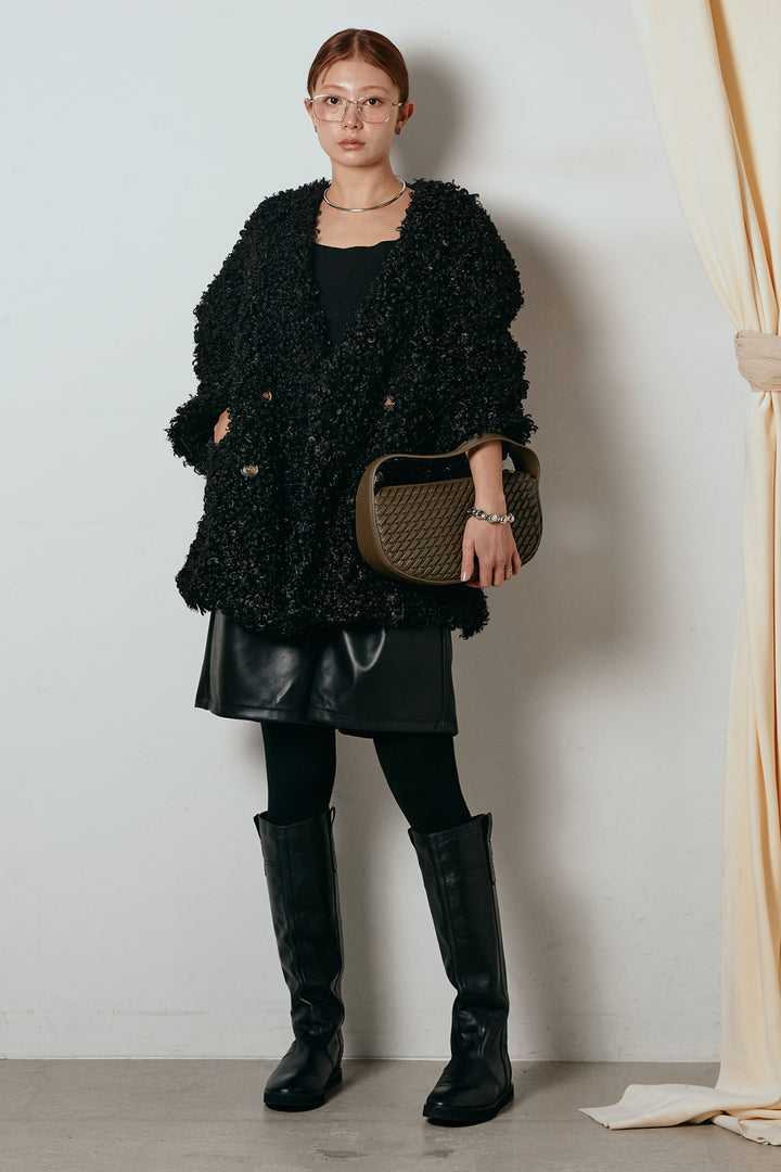 [SET]シープライクファージャケット+ストレッチエコレザーバミューダパンツ(2set)